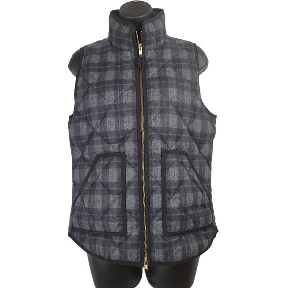 J. Crew Factory Plaid Puffer Vest Gray Black Quilted Sleeveless Jacket Layer Top - Picture 4 of 9